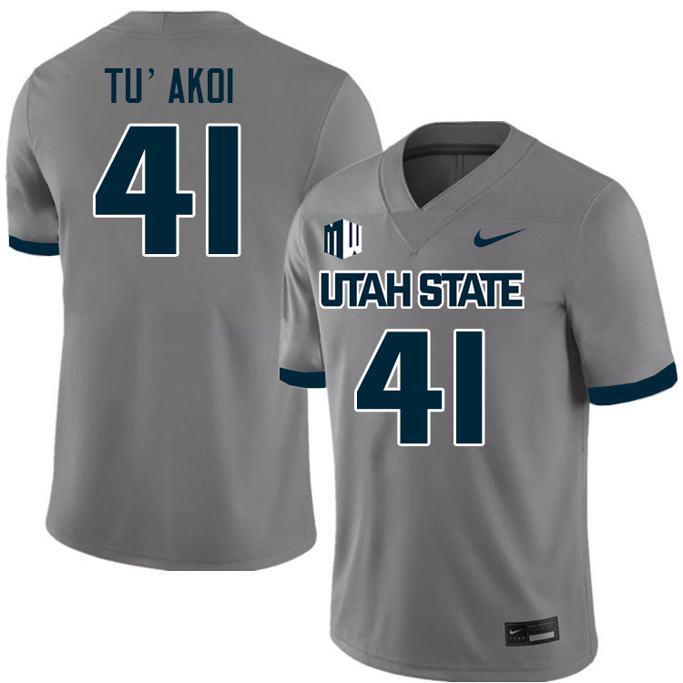 Utah State Aggies #41 Maka Tu'akoi College Football Jerseys Stitched Sale-Grey